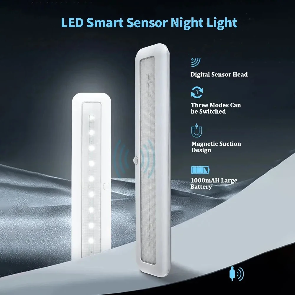 S05b13b62c8194573b7fe093d10df2be4w.webp USB Type C Rechargeable Motion Sensor LED Bar Light Induction Night Light Portable for Kitchen Bedside Wardrobe Closet Aisle - Image 1