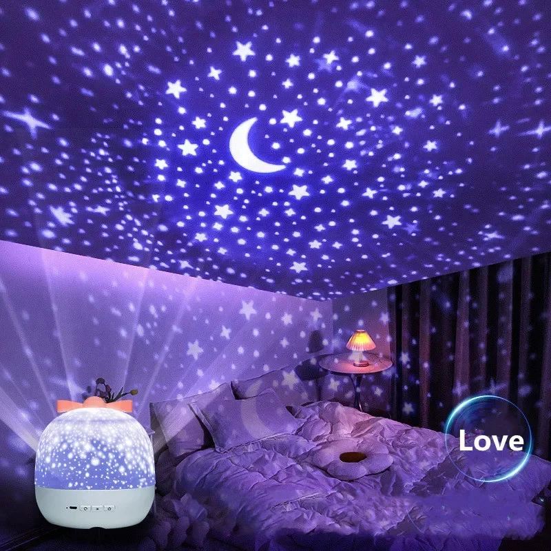 S1046acfdd4b04869868ffd75510f7424T.webp Projection Rotating Star Crown Star Light Bedroom Ceiling Atmosphere Night Lamp Stars Childrens Birthday Gift with Films Sheet - Image 1