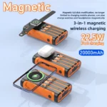 Hand Crank Solar Power Bank 22.5W Fast Charging 15W Magsafe Wireless Charger 20000mAh Portable Battery for IPhone Xiaomi Huawei