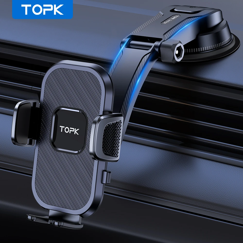 S2f5a7ade85e94353854a8745a8cf1df9K.webp TOPK Universal Car Phone Holder Dashboard Mount for iPhone Android 360° Rotatable Anti-Slip Easy Install Compact Design Durable - Image 1