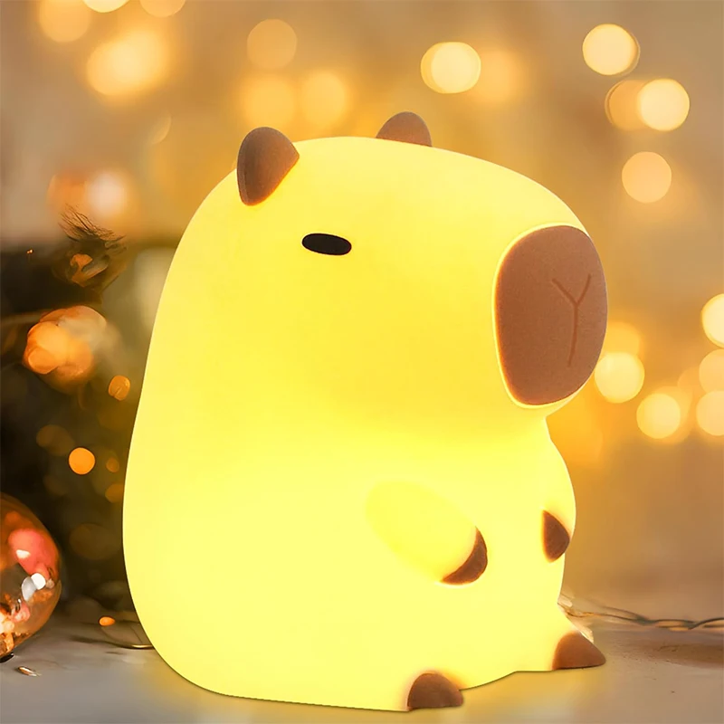 S324f38dcc88847f28a5e53d34d0e80e57.webp Cute Capybara Night Light Children's Silicone Nightlight Gift USB Rechargeable Animal Touch Bedside Sleep Lamp Decoration - Image 1