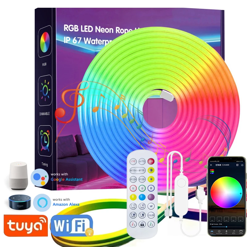 S748c0aa43f8f41be9825f2fc51d074b8w.webp 5V USB TUYA WIFI Neon LED Strip Lights RGB Silicone Neon Lamp Rope with WIFI App and Remote for DIY Neon Deocoration Lighting - Image 1