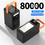 80000mAh Solar Power Bank Built-in Cables Powerbank For IPhone Android Samsung Xiaomi LED