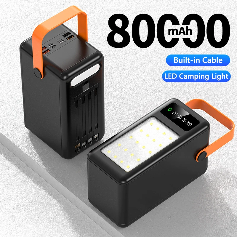 S76ace84224c74d9791b193cfabbe5628m.webp 80000mAh Solar Power Bank Built-in Cables Powerbank For IPhone Android Samsung Xiaomi LED - Image 1