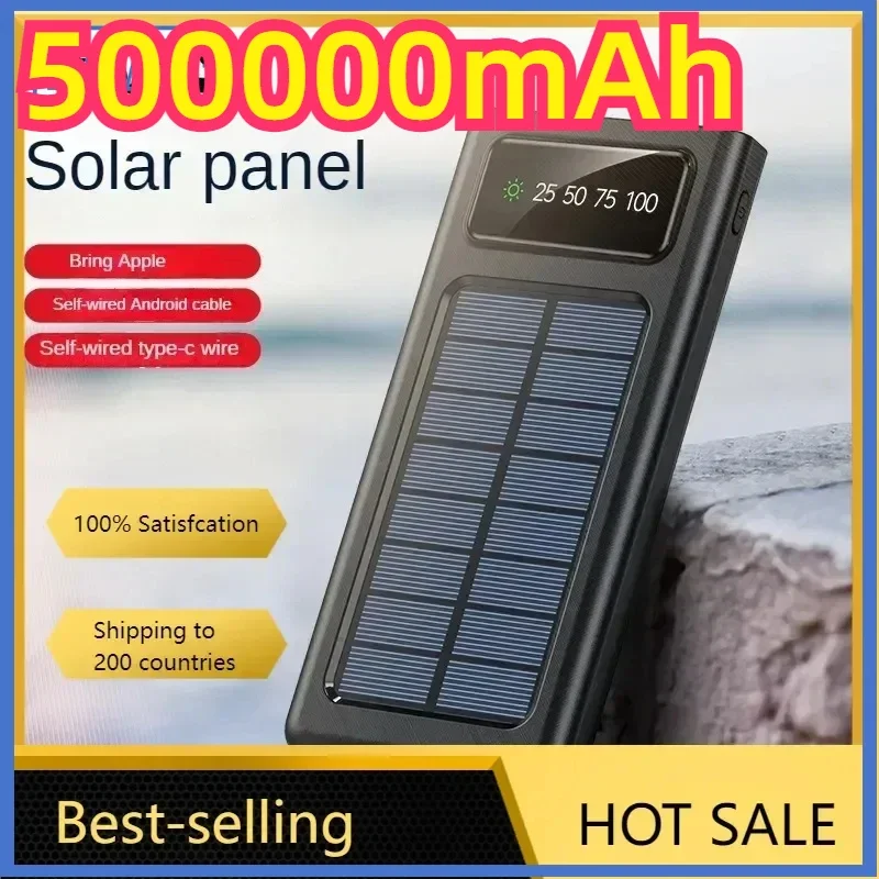 S846295ee9afc42baafc34a5dd9a052722.webp 500000MAH Solar Power Bank, Convenient Ultra-thin Built-in Cable, Outdoor Camping Mobile Power Supply BCAK 200000mAh 300000mAh - Image 1