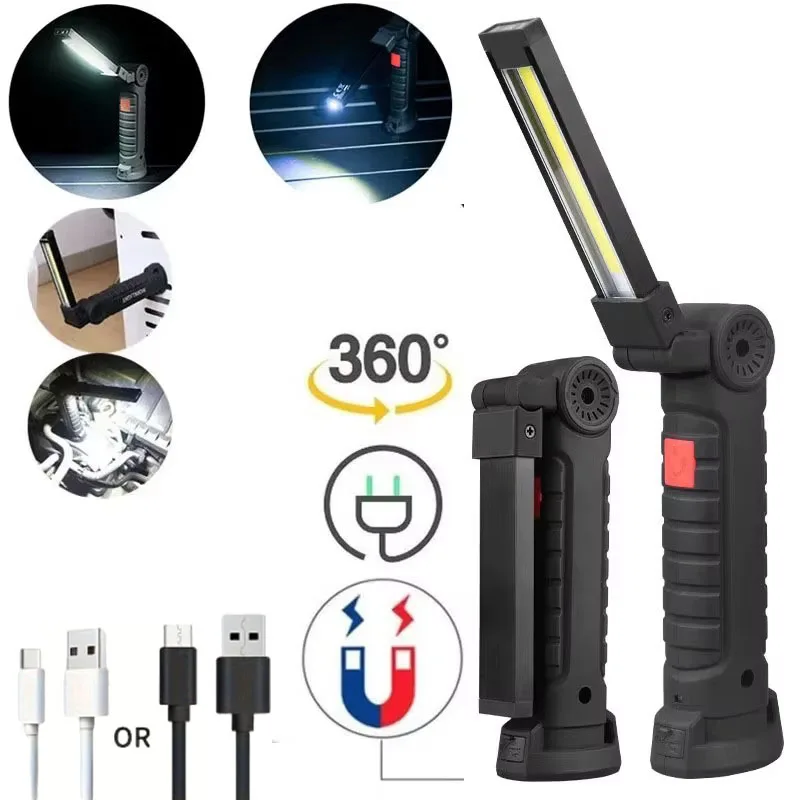 Sa6a618e7eb8b486f9abc50cb171b0cfad.webp Portable COB High Power LED Flashlight USB Rechargeable Camping Lamp Torch Car Repairing Work Light Hanging Hook Magnet 5 Modes - Image 1