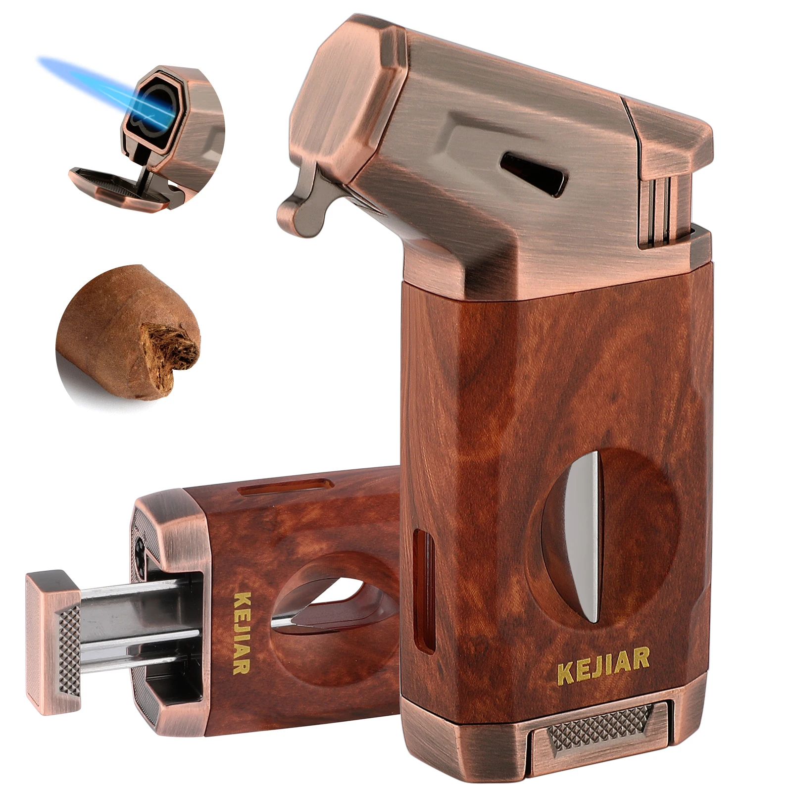 Sb3465530c2e541ffb13b16c3cb950c9fg.webp Cigar Lighter with V Cut Cigar Cutter, Jet Flame Refillable Torch Lighters for Smoking, Gas Butane Lighter, Cigar Torch Lighters - Image 1