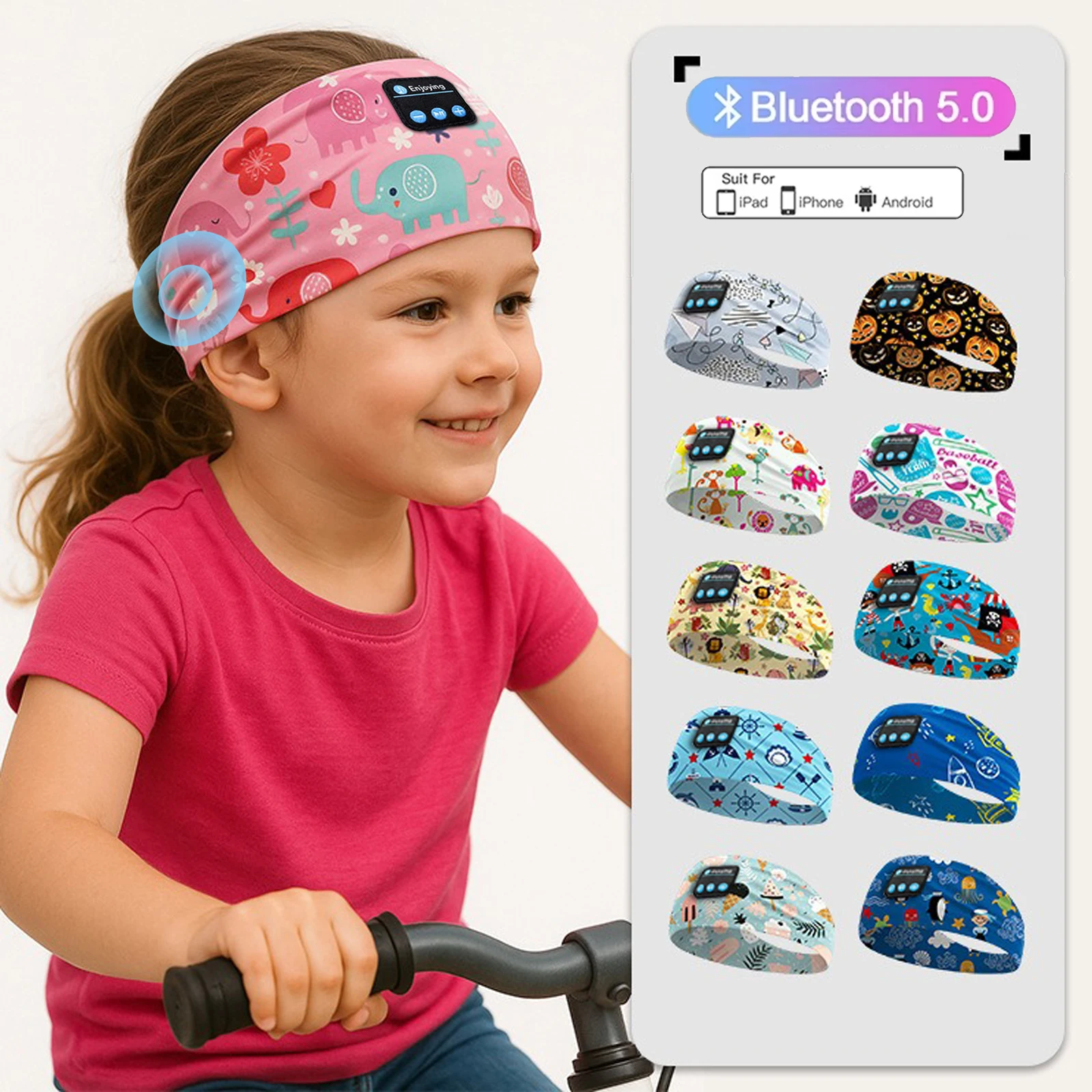 Sb4973d73cd8944ca8650d051b22cf8a5s.webp Kids Bluetooth Headphone Music Sport Headband Sleep Mask Wireless Stereo Player Support Handsfree Soft Cute Cartoon Headbands - Image 1