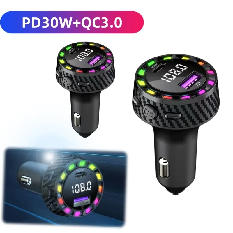 Sbb0d35c4b04a4f3792cc2ed7c4e5e2bfH.webp Car Bluetooth FM Transmitter Charger PD 30W Fast Charging USB Type C MP3 Player Handsfree Call Wireless Car Kit with LED Light - Image 1