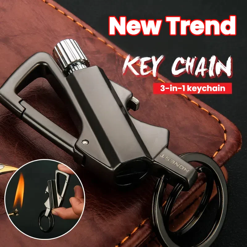 Scc753fa7622e46ce874b9d4b562c7ad7l.webp Metal Keychain Kerosene Lighter,Windproof Waterproof Outdoor Portable Starter,Camping Igniter Tool with Bottle Opener for Men - Image 1