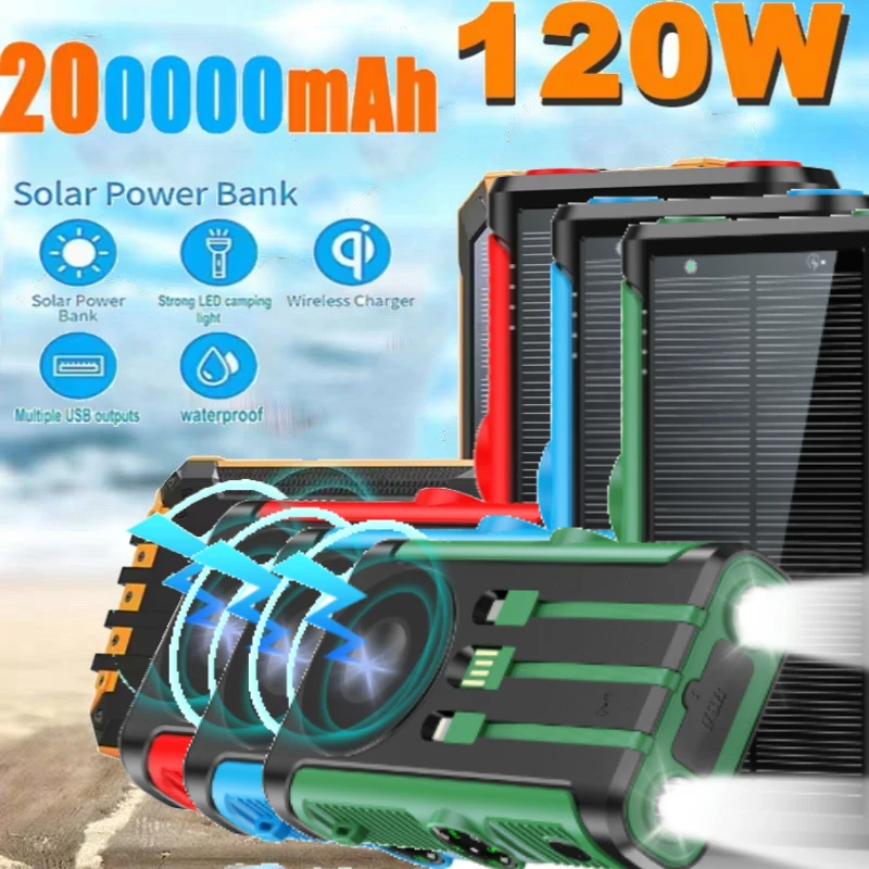 Se02ade4ab5ea41299818364a09477736F.webp 200000mAh Solar Power Bank 22.5W Magnetic Wireless Charging Camping Powerbank with Cables External Battery for IPhone Magsafe - Image 1