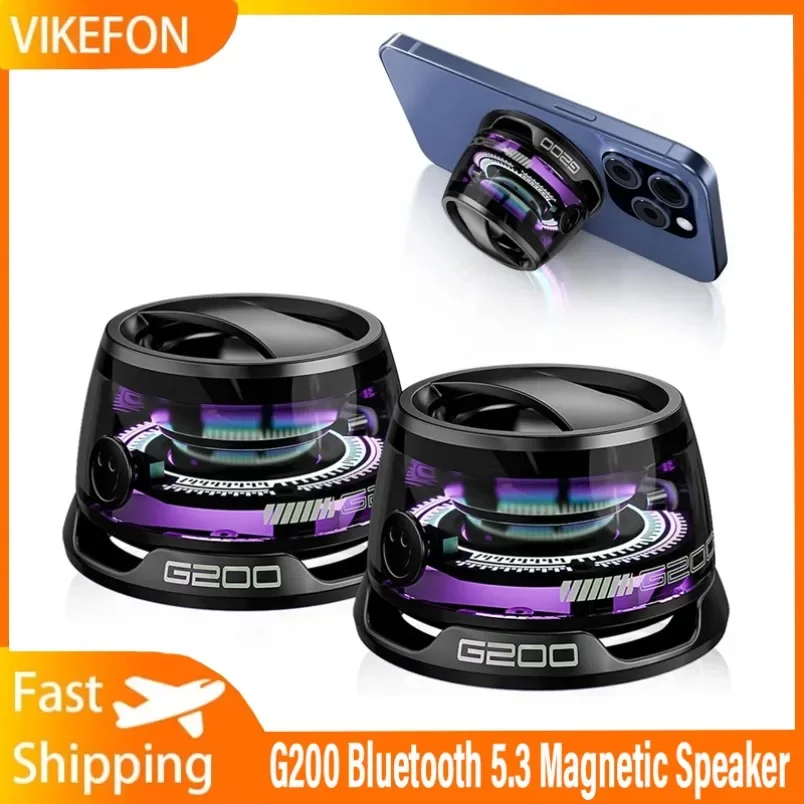 S007202a431794292b33a325f72cb7b0cZ.webp Mini Travel Stereo Speaker Outdoor Magnetic Bluetooth Speaker Wireless Portable with RGB Color Light and Phone Holder for IOS - Image 1