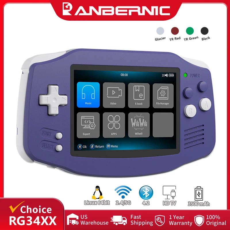 S1623b8c1beee4a65b7f1c25402c2cd27Z.webp Anbernic RG34XX Handheld Game Console 3.4" IPS Screen Linux 64bit Retro Gaming Player Support WiFi Bluetooth HD TV Out Streaming - Image 1