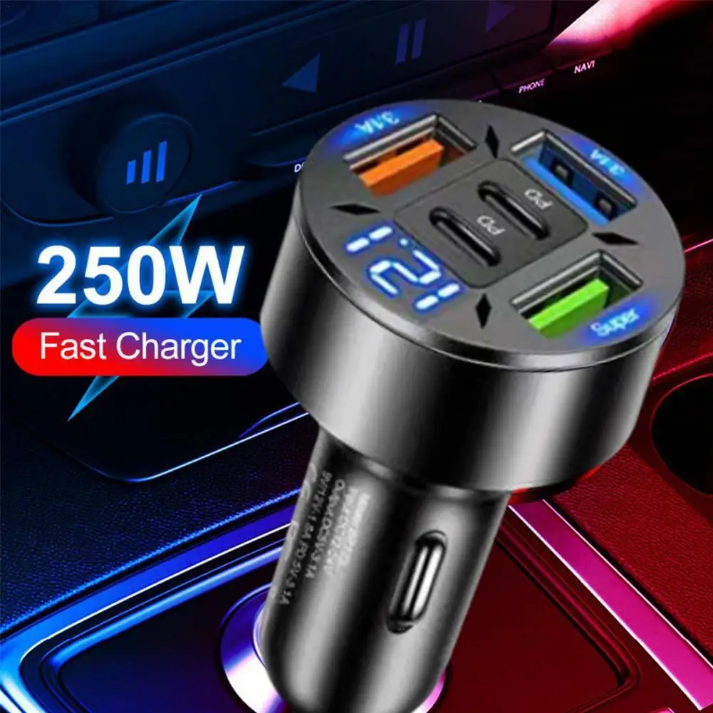 S338d76ac8ba44157bbb9330186ccbf92d.webp 250W 5 Ports Car Charger Fast Charging PD QC3.0 USB C Car Phone Charger Type C Adapter In Car For IPhone - Image 1