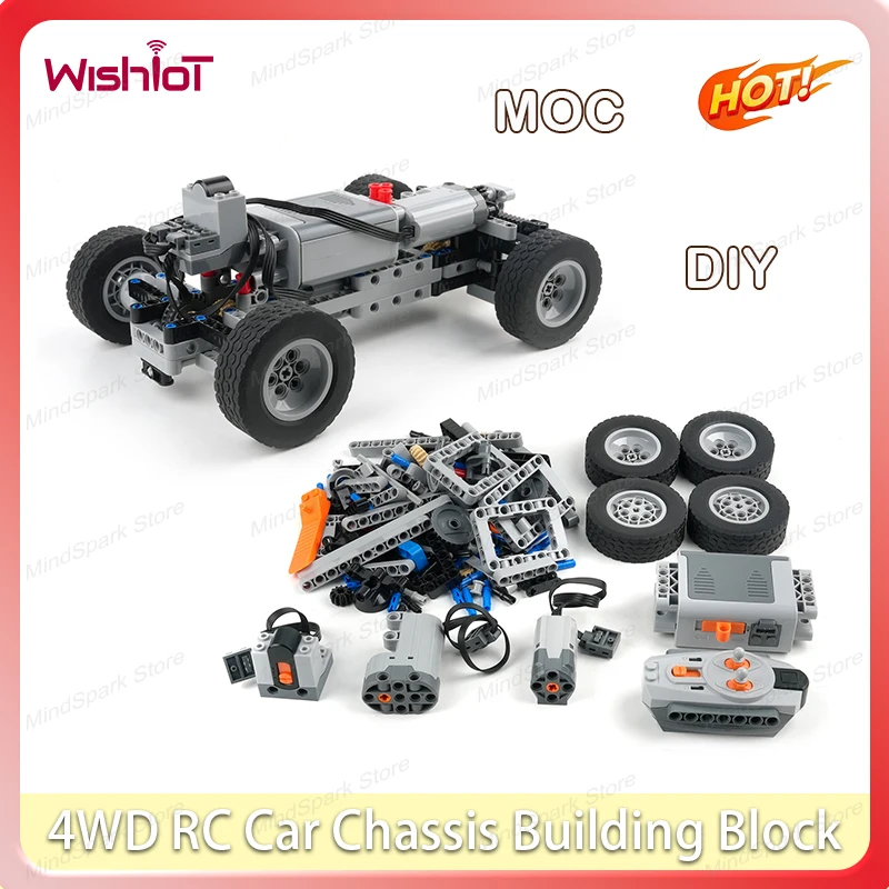 S39e08864d032493fa19b14e52c61a0f6T.webp 4WD RC Car Chassis Building Block with Electric Function Set Chassis + Remote Control + Wheels 5-piece MOC Technical DIY Toy - Image 1