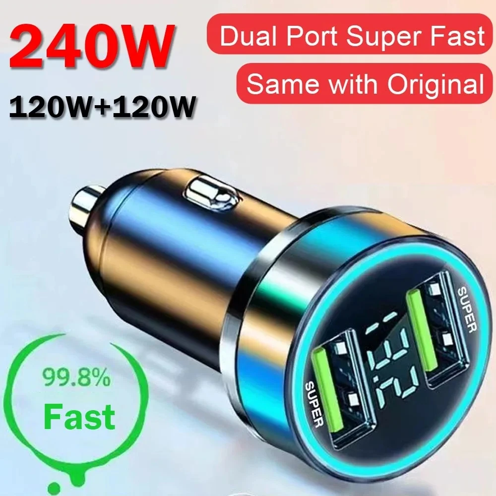 S3eb190a200d444f890c9ea13060bdcb94.webp 240W Car Charger Dual USB Ports 120W Super Fast Charging with Digital Display Quick Charging Adapter for IPhone Samsung Xiaomi - Image 1
