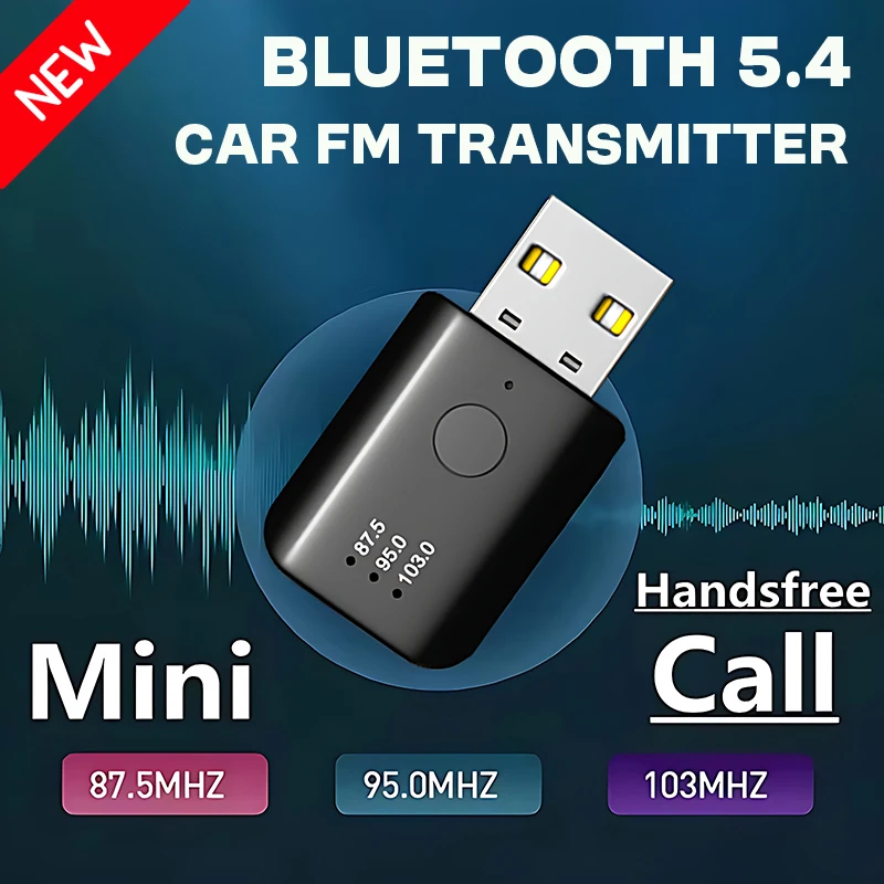S4ac6c1d9c0944122808ca92ac95061047.webp Bluetooth 5.4 FM Transmitter With Mic Handsfree Call USB Wireless Adapter Lossless Stereo Music Audio Receiver For Car FM Radio - Image 1