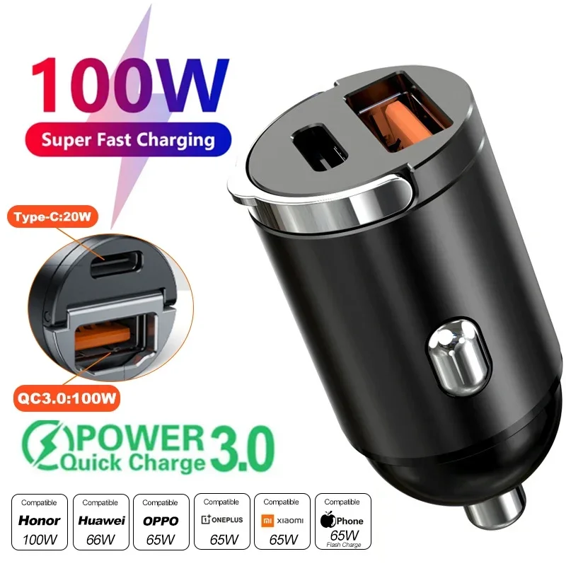 S5c70e62034c04dfa8c023ee6d8a96967C.webp Mini 100W PD QC Pull Ring Fast Charging Car Charger USB C Car Phone Charger Adapter For iPhone 13 12 Xiaomi Samsung Huawei - Image 1