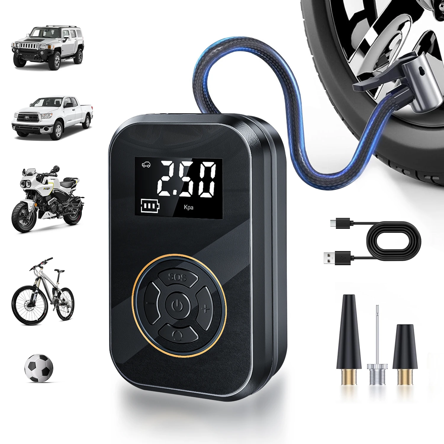 S68f23e4d31b54008abf8ca2678f1c065X-1.webp BELIBUY Portable Tire Inflator Car Tire Inflator Tire Inflator Pump With Digital Display Electric Inflator Mini Bicycle Air Pump - Image 1