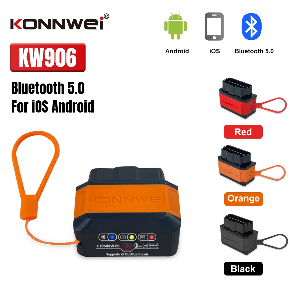 S77fe3c08f99f40e49119497b705ab631l.webp KONNWEI KW906 Bluetooth 5.0 OBD2 Scanners ELM327 V1.5 OBDII Fault Diagnostic Tool for Android/IOS Code Reader - Image 1