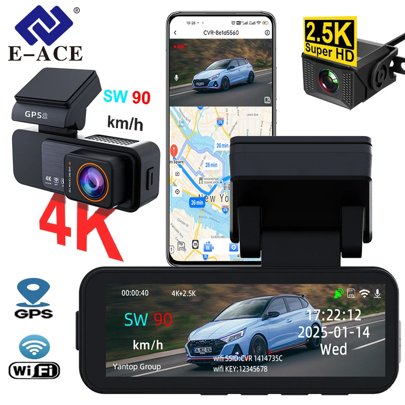 S79ef1565372b481e8721b6af170a09c2D.webp E-ACE Mini Dashcam 4K Car DVR 3.2 IPS Screen Support GPS Speed Display APP WIFI Control 2.5K Rear View Camera 2025 New - Image 1