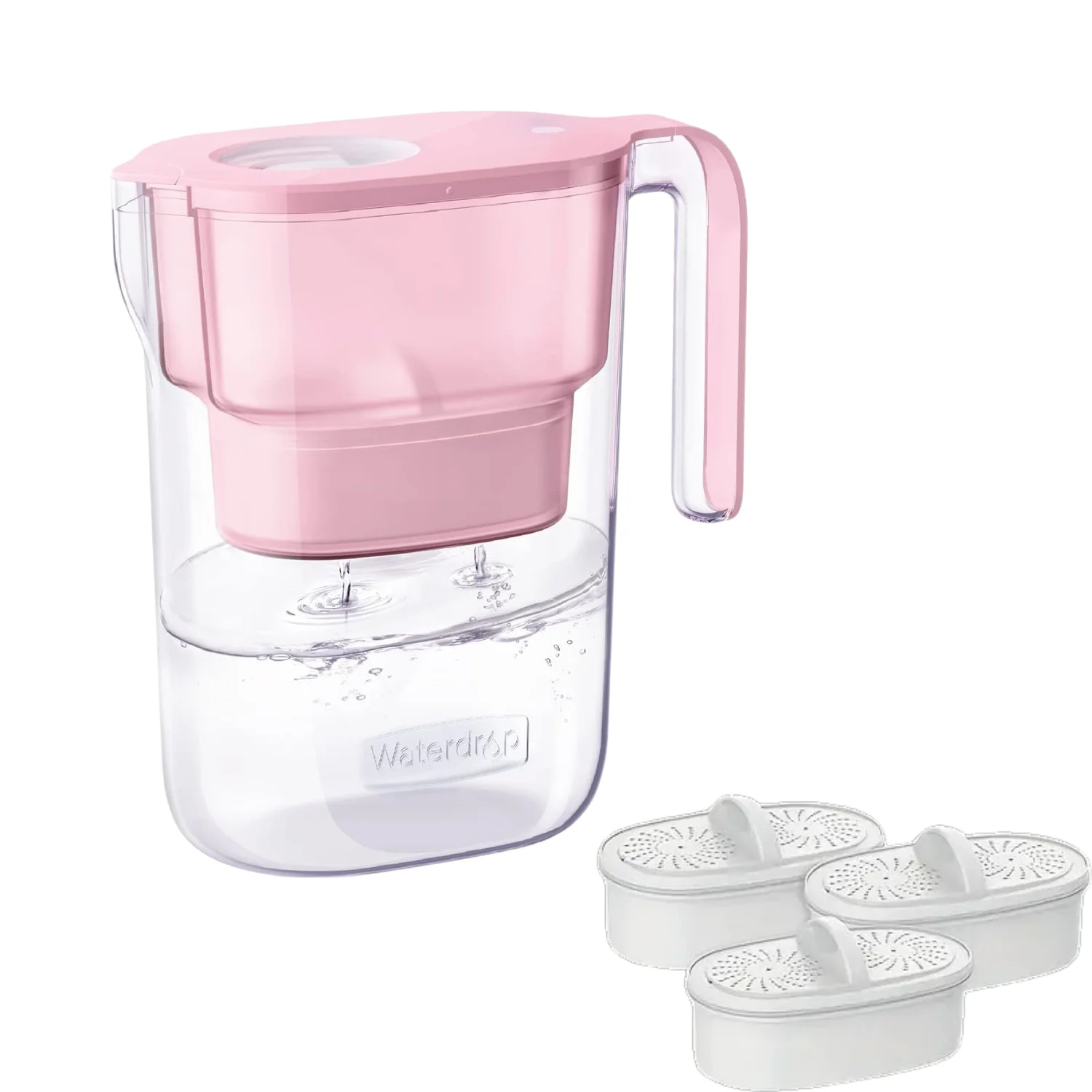S7f6fc13bc2554100b4c3154f401fadc7U.webp Waterdrop Water Filter Pitcher with 4 Filter, Lasts 200 Gallons, Reduces PFOA/PFOS, Chlorine, 7-Cup Capacity, Elfin, Pink - Image 1