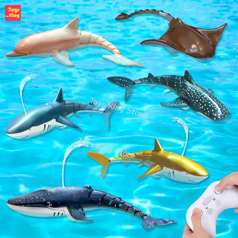 S980cffe6da3849a4b771292ceec29ad2E.webp RC Shark Spray Water Electric Whale Kids Toy Remote Control Dolphin Animal Bath Tub Pool Simulation Submarine Fish Swimming Game - Image 1