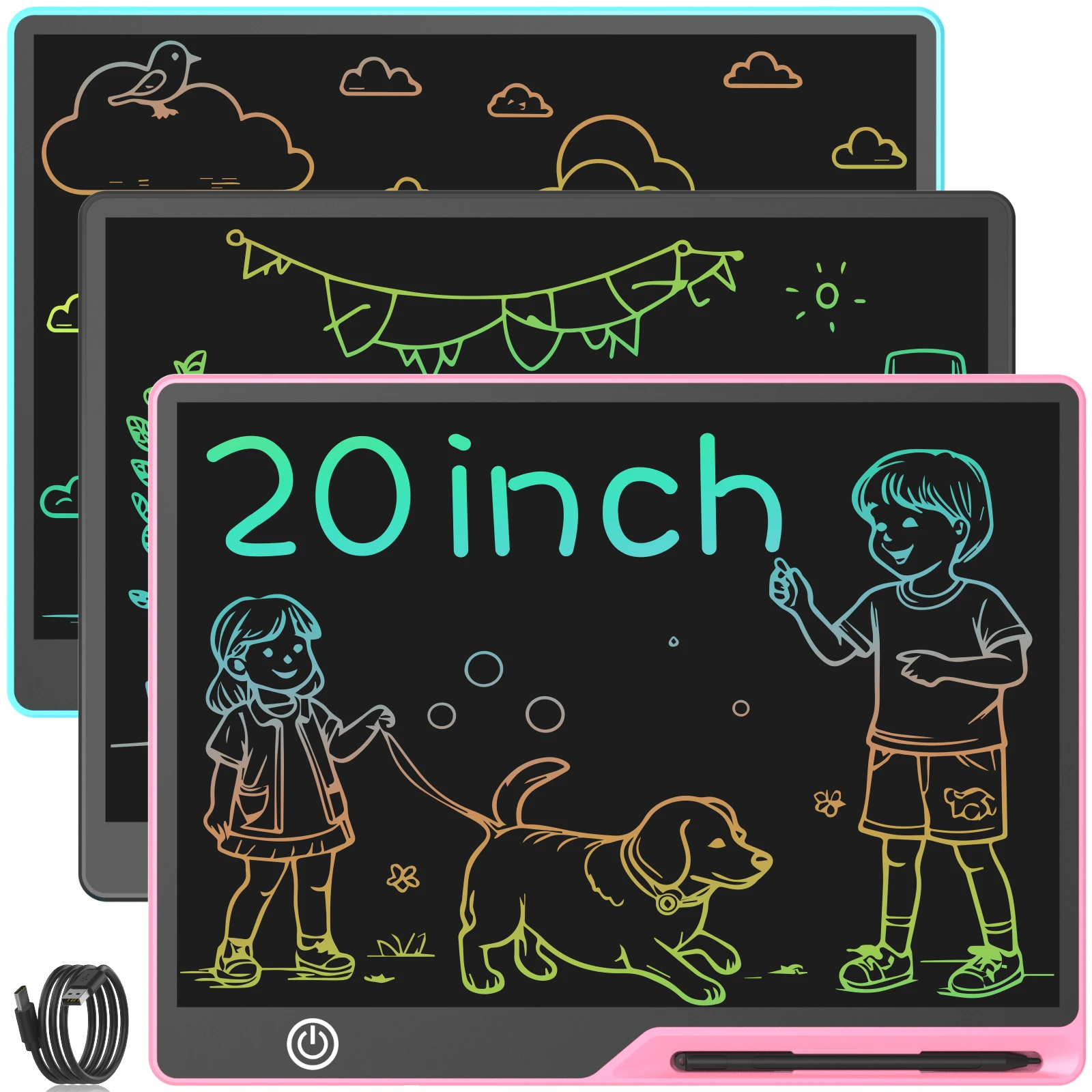 S994d8b0d00224b3a8dcb3674b5a43a44l.webp 16/20 Inch Rechargeable LCD Writing Tablet Graffiti Board Message Board, Erasable Reusable Electronic Drawing Board for Kids - Image 1