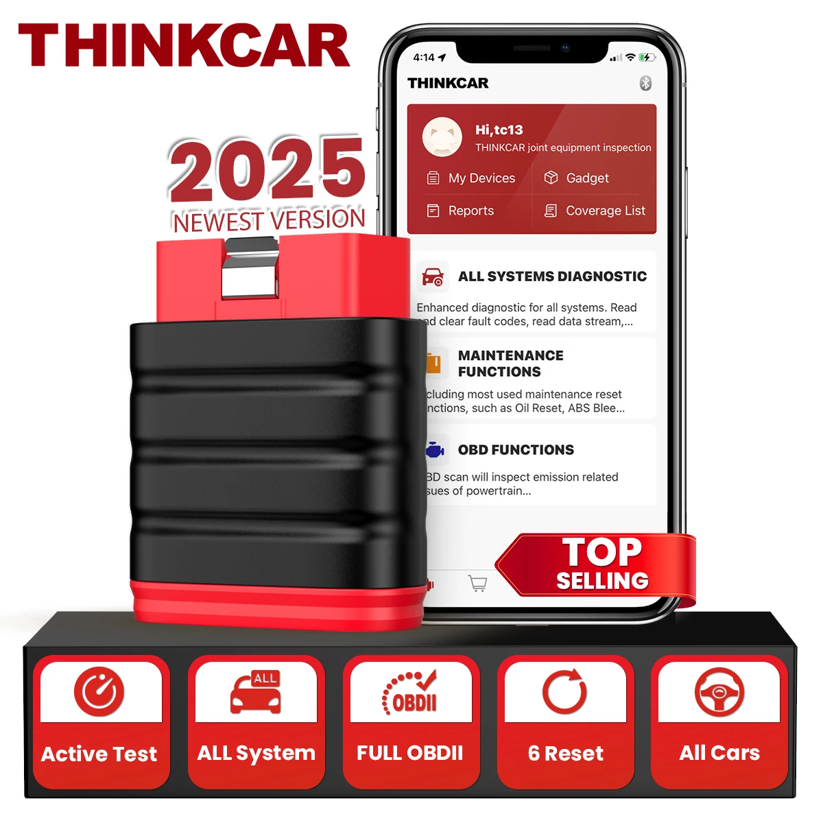 Sa36b10c75b5d4ff18f040fa01c1a6889g.webp 2025 Thinkcar Thinksafe OBD2 Bluetooth Scanner Code Reader Car Bi-directional All System 6 Reset OBD 2 Auto Diagnostic Tools - Image 1