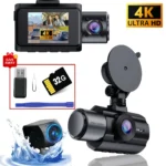 4K 3 Channel Dash Cam with 2" IPS Screen, IR Night Vision, Loop Recording, G-Sensor, Parking Monitor - Vehicle DVR Recorder