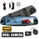 4.5" Smart Mirror Dash Cam: Your Backup Camera & Dual Recorder. See Everything in Crisp 1080P. Lifetime 32GB Card Included