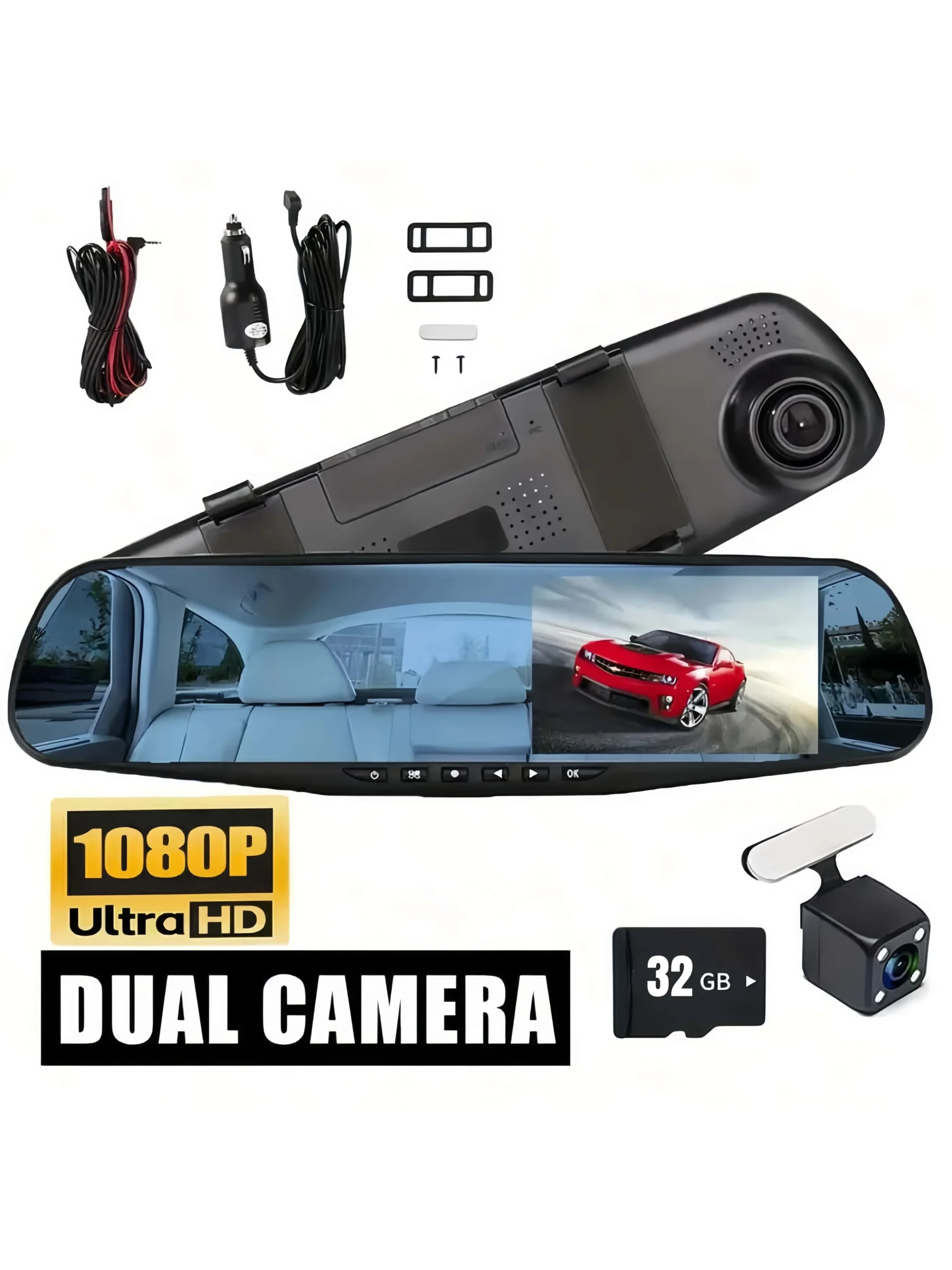 Sd47af12f0b6642c192134ee4e1c9102dc.webp 4.5" Smart Mirror Dash Cam: Your Backup Camera & Dual Recorder. See Everything in Crisp 1080P. Lifetime 32GB Card Included - Image 1