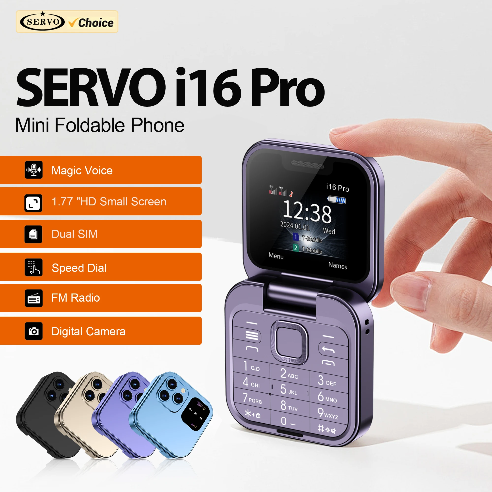 Sef9d722c2d1c4aa7ba36e43d362c9afbc.webp SERVO i16 PRO Mini Flip Mobile Phone Speed Dial FM Radio Blacklist Magic Voice 2G GSM Dual SIM Standby Small Foldable Cellphones - Image 1