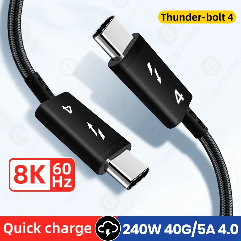 Sf9787bc54f1043f9a3bdcfcb47fa0003Y.webp Thunder-bolt 4 USB C to Type C Cable USB4 40Gbps USB-C Data Cable PD 240W Fast Charging Type-c Charge Line For Macbook Pro iPad - Image 1