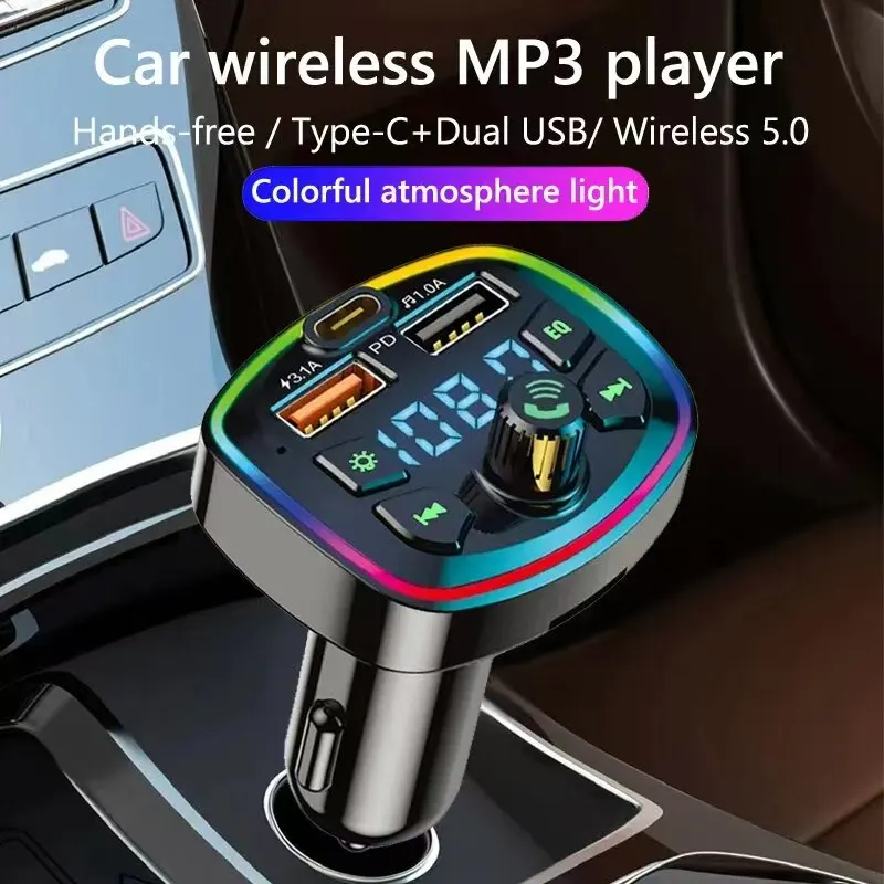 Sfa4874ba0f454be49fd8428ac27418c0u.webp Car Charger FM Transmitter Bluetooth5.0 Hands Free FastCharging True 3.1A Dual USB Port PD MP3 Music TF Card U disk AUX Player - Image 1