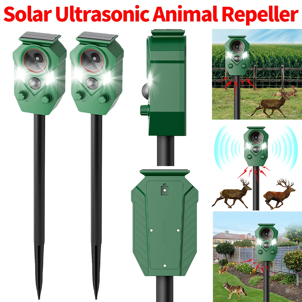 Sfd2baa20d0844707a492e38f443c4dd2g.webp Solar Ultrasonic Deer Repellent Device with LED Flashing Lights Squirrel Repellent for Deer Squirrels Cats Dogs Raccoons Rabbits - Image 1