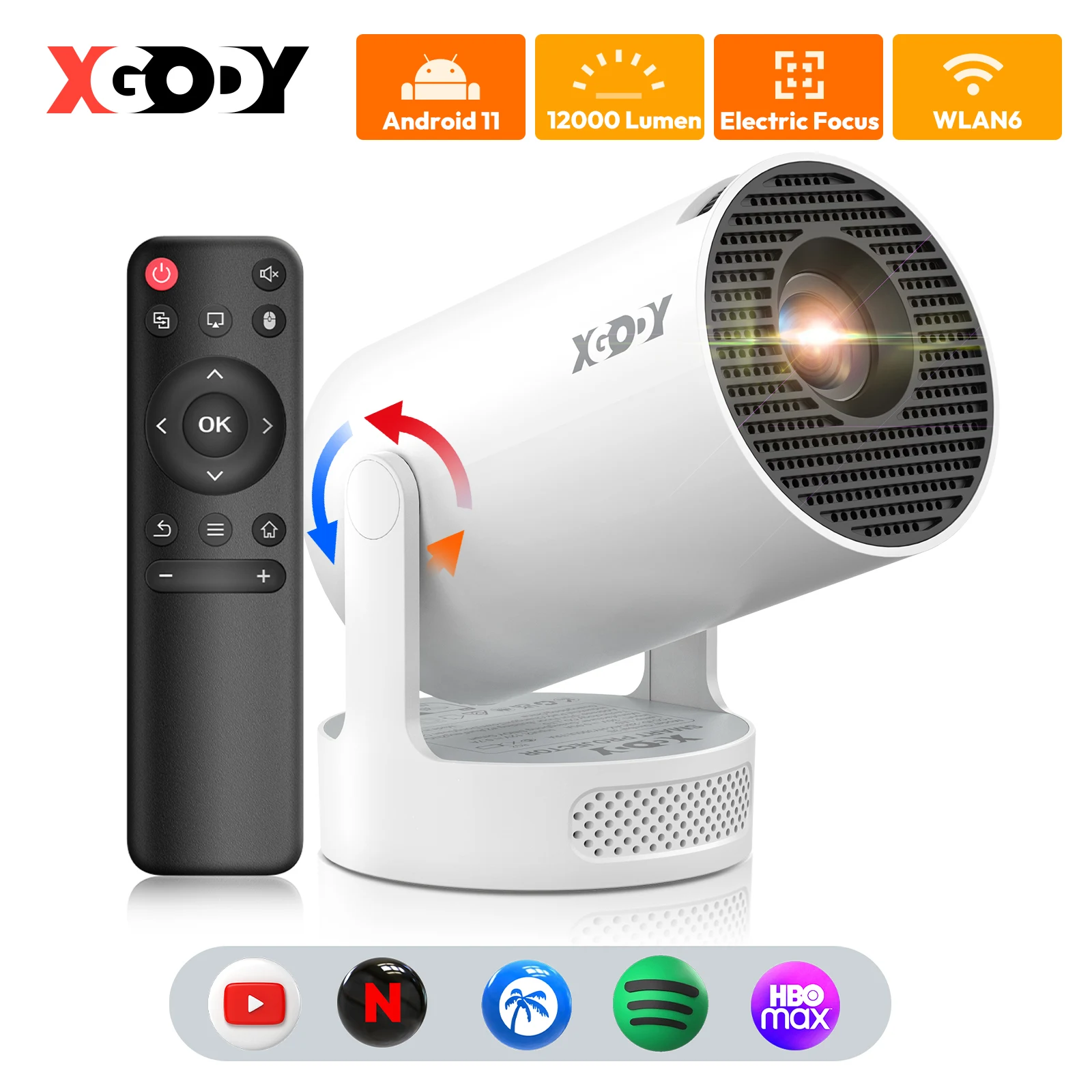 S2022471c076f487b9f55606bb13e8fcdZ.webp XGODY 4K HY300 Pro+ Projector Built-in 5W Speaker 1280*720P Android 11 12000 Lumens Wifi6 BT5.4 Portable Outdoor Projector - Image 1