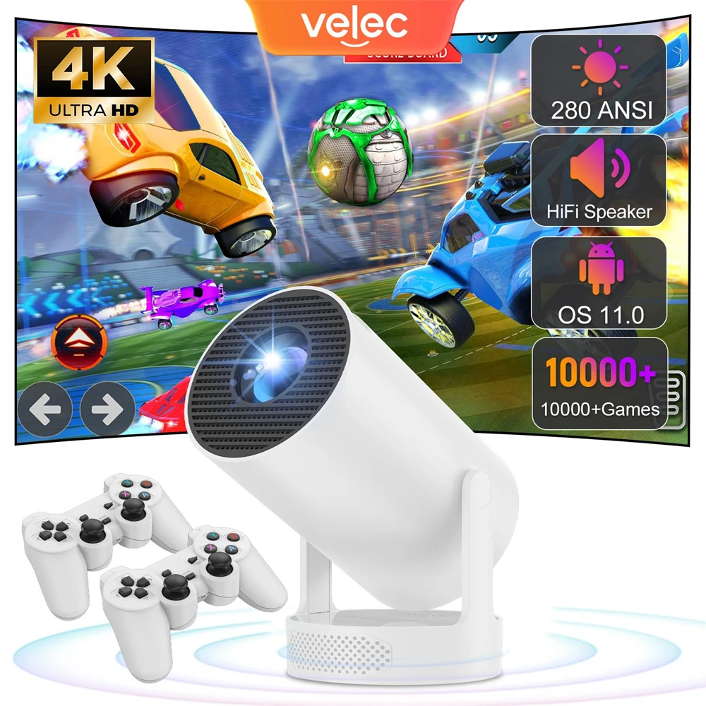 S23d5c6c0352748848227c658161252e64-2.webp Velec Game Projector HY300 Pro HiFi 2IN1 Professional Chip Android Projector With 2 Wireless Game Controllers 20000+ Games - Image 1
