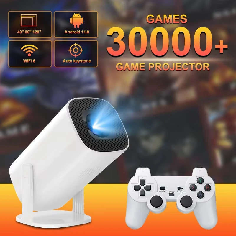S70681161d7a54b60948ec52f808a2a5aT-1.webp P30 Max Video Game Console Include 2 Wireless Game Controllers 30000 Games Support 4K 1080P Android11 Portable Projector - Image 1