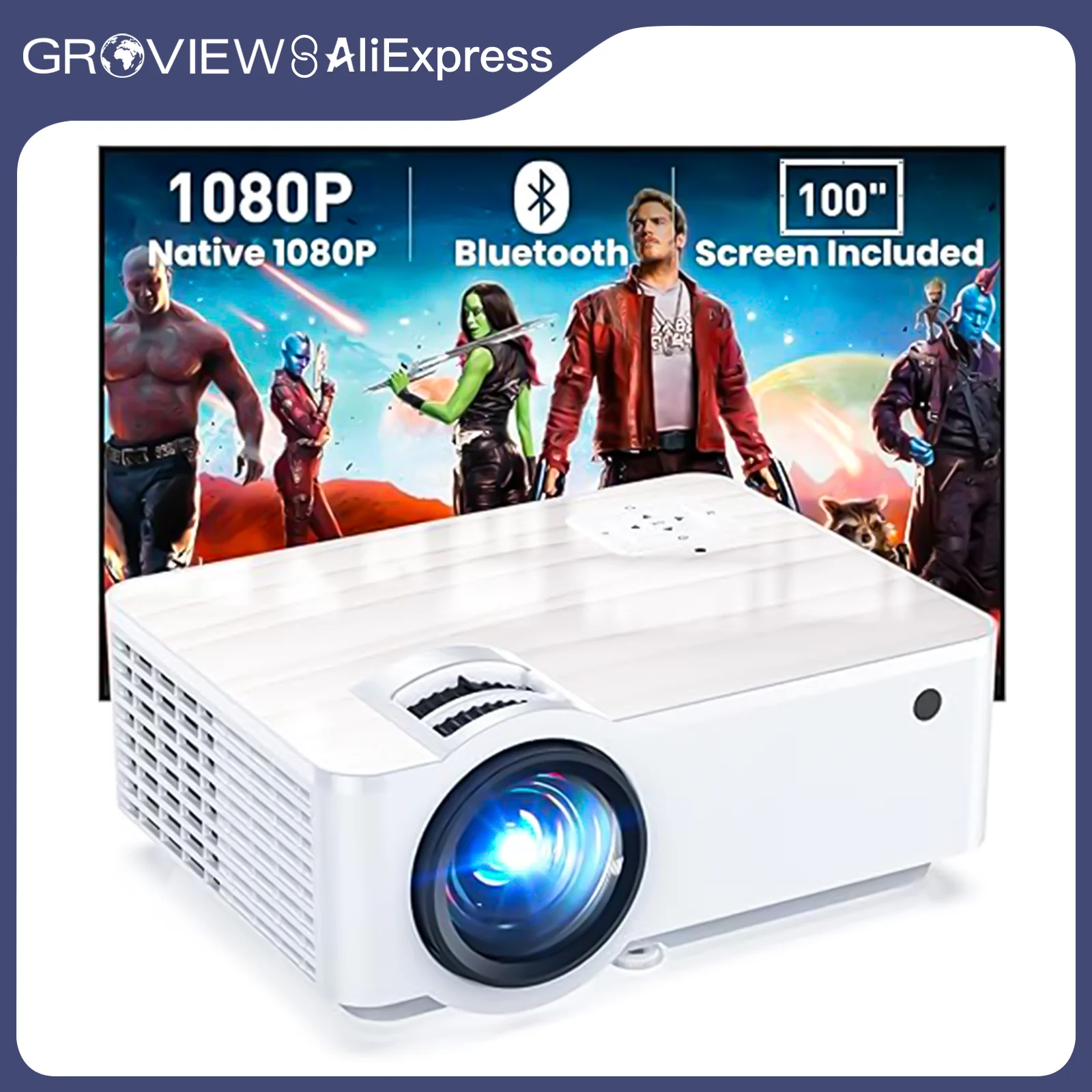 S8d78f34265b84f1d8f1e131e82130b5d0-1.webp GROVIEW 1080P Bluetooth Mini Projector, 9500 LUX, Portable Outdoor Projector with 100” Screen, VGA/HDMI/USB/SD/PS5 Compatible - Image 1